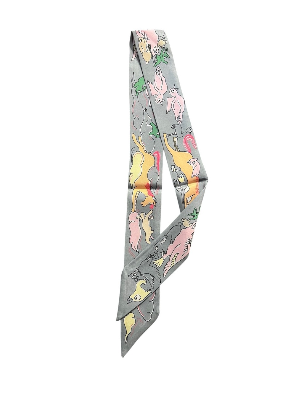 🐴HERMES. Twilly "MILLE ET UN LAPINS" Gray Multi